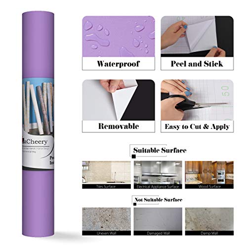 LaCheery Purple Wallpaper Lavender Wallpaper Stick and Peel Lilac Purple Contact Paper for Cabinets and Drawers Self Adhesive Textured Removable Bedroom Wall Paper Peel and Stick Modern Roll 15.8"x80" - color: Lilac Purple, size: 15.8" x 80"