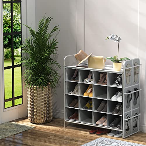 Simple Houseware 4-Tier 16 Cube Shoe Cubby Rack Organizer, Gray