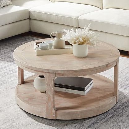 JUSTONE 40" Round Coffee Table,2-Tier Rustic Industrial Style for Living Room & Apartments, Easy Assembly Center Table(Oak) - color: 40'' Round - Oak