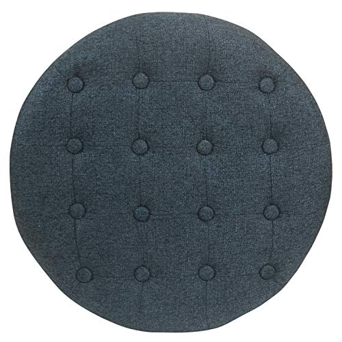 HomePop by Kinfine Fabric Upholstered Round Storage Ottoman - Velvet Button Tufted Ottoman with Removable Lid, Indigo Blue Woven - color: Indigo Blue Woven