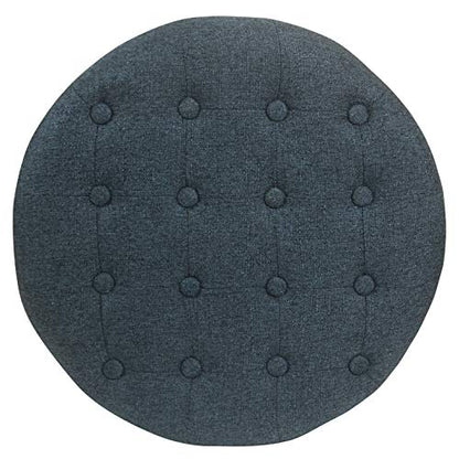 HomePop by Kinfine Fabric Upholstered Round Storage Ottoman - Velvet Button Tufted Ottoman with Removable Lid, Indigo Blue Woven - color: Indigo Blue Woven