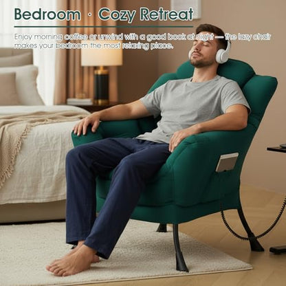 Lazy Chair, Comfy Reading Chair for Bedroom，Dark Green | Comfy Bedroom Accent Chair with Washable Removable Cover and extra throw pillow for Living Room Dorm - color: Peach Dark Green-single