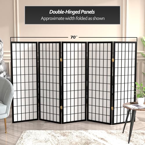 4 ft. Short Window Pane Shoji Screen - Black - 5 Panels - color: Black, size: 5 Panels
