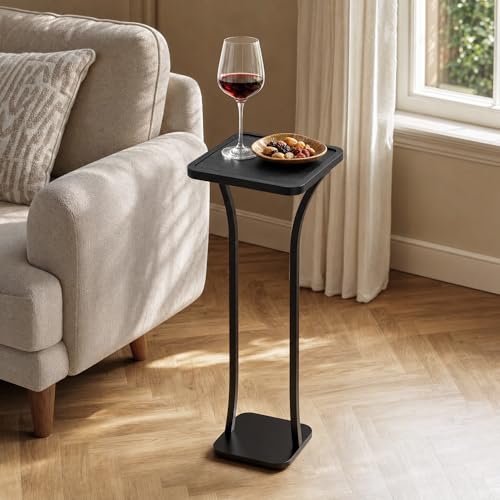 Small Square Side Table, Drink Table with Weighted Base, Solid Wood & Metal Accent Table for Small Spaces, Pedestal End Table for Living Room, Bedroom, Office, Black - color: Black
