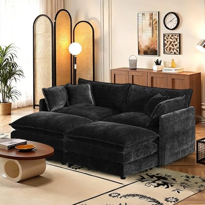 70.8" Chenille U Shaped Modular Sofa with Ottoman,Black | Randomly Assemble Modular Sofa Sets, Modern Recliner Deep Seat Sofa Set for Living Room,Office - color: Black, size: 2S+2O