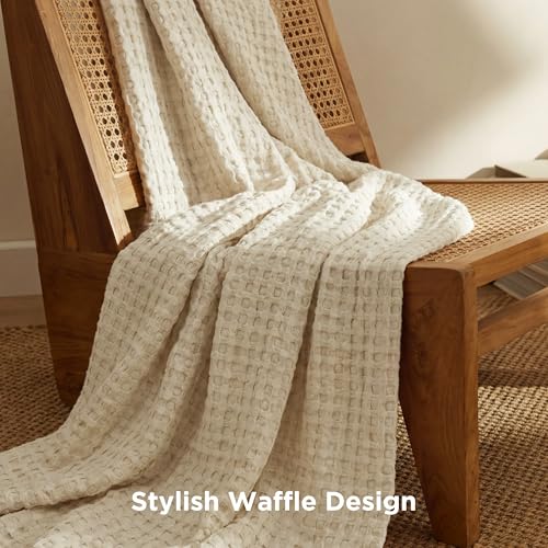 Bedsure Cooling Cotton Waffle Throw XL Blanket - Lightweight Breathable Blanket of Rayon Derived from Bamboo for Hot Sleepers, Natural, 50x70 Inches - color: 01 - Natural, size: Throw XL (50" X 70")