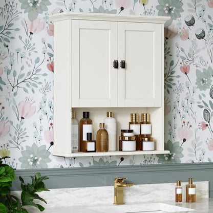 Bathroom Wall Cabinet, Medicine Cabinet Over The Toilet Storage Cabinet Wall Mounted with Build-in Spirit Level Cupboard Hanging Cabinet for Bathroom Laundry Kitchen Living Room, Cream White - color: Cream White