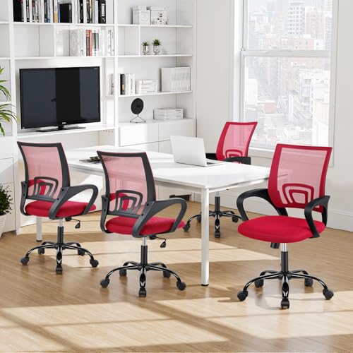 BestOffice Office Chair Ergonomic Cheap Desk Chair Mesh Computer Chair Lumbar Support Modern Executive Adjustable Stool Rolling Swivel Chair for Back Pain (Red) - color: Red, size: 1 Pcs