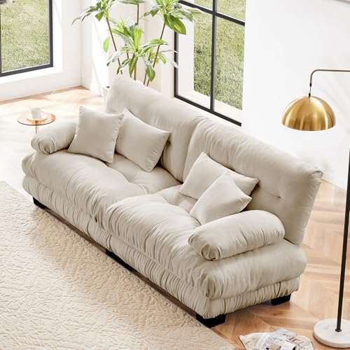 Modular Sectional Sofa for Living Room,94.4" Comfy Cloud Couch,2 Seater Beige Small Couches for Small Spaces,Fluffy Couch Set with Deep Seat - color: Chenille Beige, size: 2-Seat