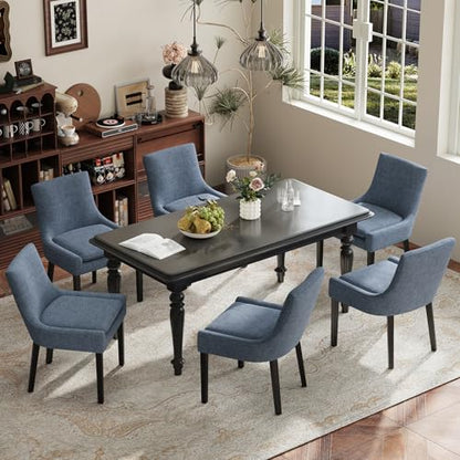 COLAMY Modern Dining Room Chairs Set of 6 with Mid Back and Wood Legs, Upholstered Kitchen Chairs for Dining Room/Living Room, Blue - color: Blue, size: Set of 6