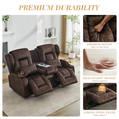Loveseat Recliner Sofa,RV Wall Hugger Recliners with Flip-up Console,Reclining Loveseat Sofa Recliner with Cup Holders/Lumbar Pillows for Small Spaces,RV Furniture (Chestnut,68" 2-Seater) - color: Chestnut, size: 68" 2-Seater