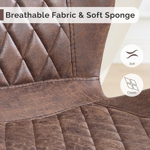Dining Chairs Set of 3, Comfy Modern Dining Chairs with Thick Cushions, Upholstered Fabric Kitchen Side Chairs with Adjustable Metal Legs for Dining Room (Brown) - color: Brown, size: Set of 3