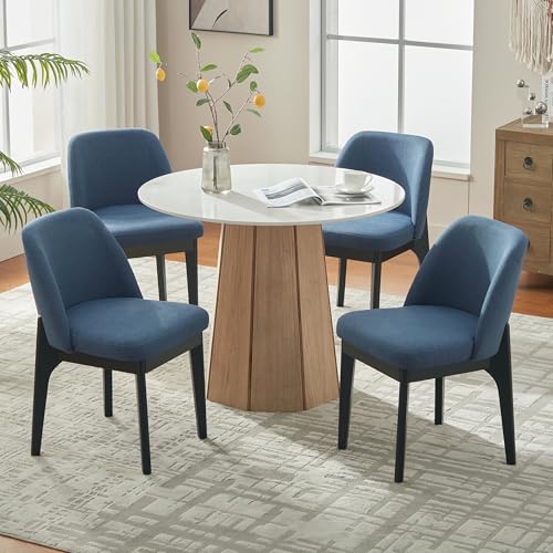VKNOW Upholstered Wood Dining Chairs Set of 4 with Modern Fabric, Blue | Modern Dining Room Chairs with Wood Legs, Kitchen Chairs for Restaurant, Living Room, No Wobble - color: Blue-black Leg, size: 4 PCS