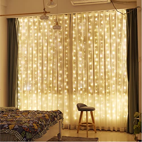 ZSJWL 2 Pack 300 LED Curtain Fairy Lights with Remote, 9.8 × 9.8 Ft, USB | 8 Modes, Waterproof, Twinkle Silver Wire, String Lights for Bedroom, Windows, Christmas, Wedding and Party Decor, Warm White - color: Warm White, size: 300LED - 2 Pack