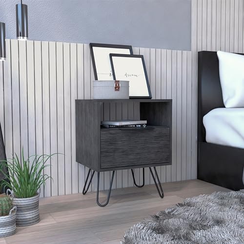Tuhome Augusta Nightstand, Single Door Cabinet, Hairpin Legs -Smokey Oak - color: Smoky Oak