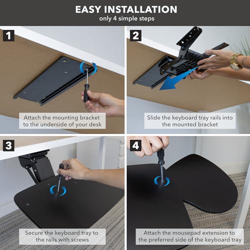 Mount-It! Under Desk Keyboard Tray, Adjustable Slide-Out Keyboard, Black | With Mouse Platform, 20.5" W × 11" D, Ergonomic Wrist Rest, Tilt & Swivel, Heavy-Duty Bolt-On Keyboard Drawer for Home Office - color: Black