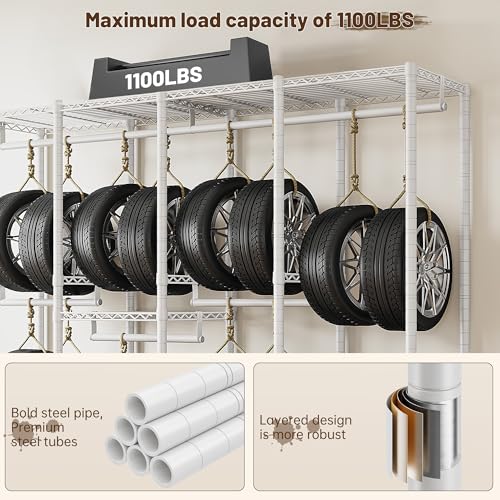 Raybee 76.9" H Clothes Rack Heavy Duty Loads 1100 LBS Metal Clothing Racks for Hanging Clothes Adjustable Garment Rack White,75.8" W*17.7" D*76.9" H - color: White, size: 75.8" W x 17.7" D x 76.9" H