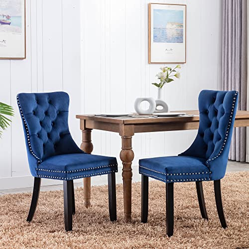 Virabit Blue Dining Chairs Set of 4, Velvet Tufted with Nailhead Back and Ring Pull Trim, Upholstered for Kitchen/Bedroom/Dining Room - color: Blue, size: set of 4