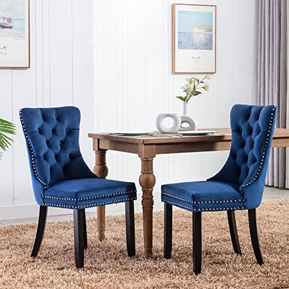 Virabit Blue Dining Chairs Set of 4, Velvet Tufted with Nailhead Back and Ring Pull Trim, Upholstered for Kitchen/Bedroom/Dining Room - color: Blue, size: set of 4