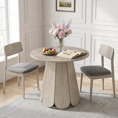 31.5" Round Dining Table, Small Circle Kitchen Table for 2-4 People, Modern Farmhouse Wood Dinning Room Tables with Pedestal Base, Space Saving Dinner Tables for Small Spaces, Mesa de Comedor, Grey - color: Grey