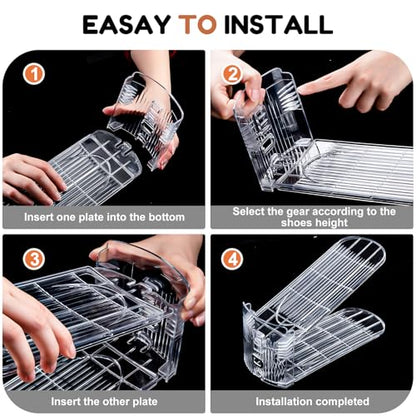 Shoe Stacker, Shoe Slot Organizer for Closet, Shoe Storage Rack | 12 Pack, Clear, 50% Space Saver, 3 Adjustable Height, Tool-Free Assembly, 30% Thicker, Superior Load Bearing - size: 12 Pack