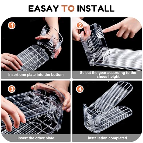 Shoe Stacker, Shoe Slot Organizer for Closet, Shoe Storage Rack | 20 Pack, Clear, 50% Space Saver, 3 Adjustable Height, Tool-Free Assembly, 30% Thicker, Superior Load Bearing - size: 20 Pack