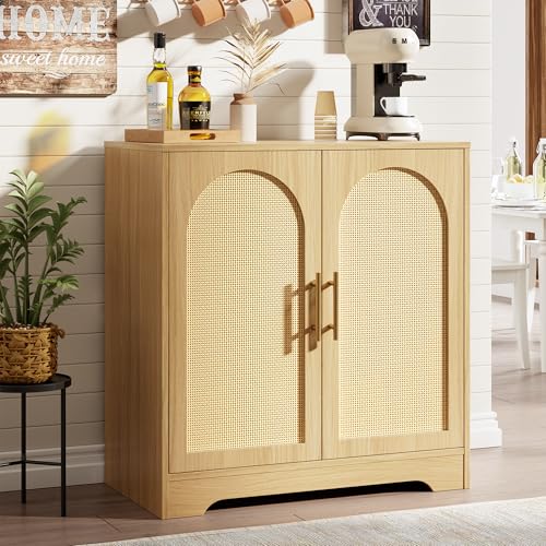 Garvee 30" Rattan Sideboard Buffet Cabinet - Large Storage Cabinet with 4 Doors, Modern Console Table Accent Coffee Bar Cabinet for Living Room, Kitchen, Hallway, Dining Room, Entryway, Natural - color: Natural, size: 2 Doors