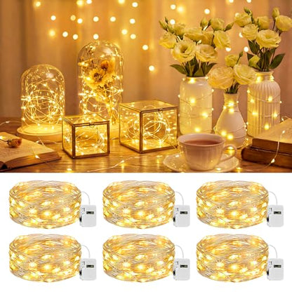 btfarm 6 Pack Fairy Lights Battery Operated Twinkle Lights with 3 Modes | 7Ft 20 Led String Light, Waterproof Bulk Small Mini Silver Wire for Christmas Mason Jars Wedding Table Centerpiece,Warm White - color: Warm White, size: 6 Pack