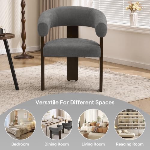 Modern Accent Chair, Barrel Armchair, U-Shaped Backrest, Grey | Barrel Accent Chair, Upholstered Arm Chair, Ergonomic Curved Back, Soft Chenille, Solid Wood Legs, Living Room, Bedroom - color: Grey