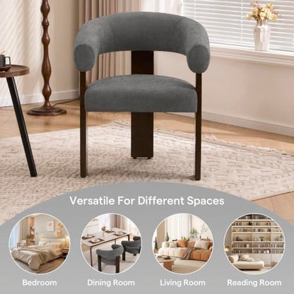 Modern Accent Chair, Barrel Armchair, U-Shaped Backrest, Grey | Barrel Accent Chair, Upholstered Arm Chair, Ergonomic Curved Back, Soft Chenille, Solid Wood Legs, Living Room, Bedroom - color: Grey