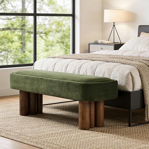 Merax 51.5" Indoor Fabric Dining Bench with Walnut-Finished Rubberwood Legs – Upholstered Seating Bench for Kitchen, Dining Room or Living Space, Supports Up to 250 lbs,Green