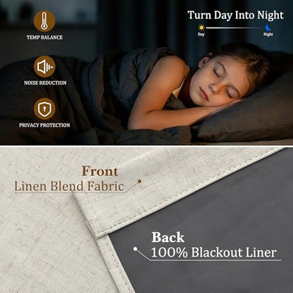 Beige 100% Blackout Kitchen Linen Curtains Back Tab Pleated Small Drape 36 Inch Length Privacy Thermal Insulated Elegant Mini Cafe Curtain for Rustic Farmhouse Bathroom Bedroom 26x36 - color: Beige, size: 26"W x 36"L (Pack of 2)