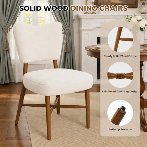 Farmhouse Dining Chairs Set of 2, Linen Seat, Wood Legs, Cream | Mid Century Modern, Upholstered Padded Cushion, Solid Wood Cross-Brace, Easy 15-Min Assembly, Kitchen Dining Room - color: Cream, size: Set of 2
