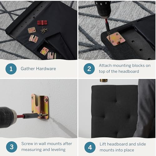 Lucid Mid-Rise Upholstered Headboard - Diamond Tufted - Padded Polyester - Adjustable Height from 34” to 46” - Easy Assembly - Bed Frame or Wall Mount - Sturdy - Charcoal - King / Cal King Size - color: Charcoal, size: King/Cal King