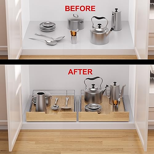 Sikarou Pull Out Cabinet Organizer 14"W x 21"D Wood and Wire Storage Shelf - size: 1-TIE 14*21 WM