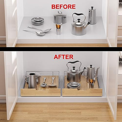 Sikarou Pull Out Cabinet Organizer 14"W x 21"D Wood and Wire Storage Shelf - size: 1-TIE 14*21 WM