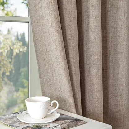 100% Blackout Curtains 96 inch Length 2 Panels Faux Linen Long Drapes for Bedroom Living Room Black Out Room Darkening Curtain Thermal Insulated Back Tab Rod Pocket(W52 x L96, Beige) - color: Beige, size: 52"W x 96"L (Pack of 2)