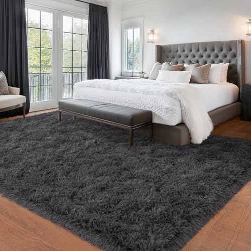 Large Area Rugs 9x12, Fluffy Shag Living Room Carpets, Plush Shag Rug | Anthracite Gray Non Slip Rugs, Modern Indoor Carpet for Living Room Kids Room Nursery Playroom Dorm Home Decor - color: Anthracite Gray, size: 9' x 12' (Rectangular)