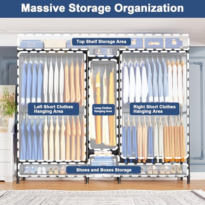 E12C Pro Heavy Duty Closet Organizer System，Freestanding Clothing Rack, Adjustable Garment Rack 71" W x 16" D x 76.5" H Holds 960 lbs, Black Rack with Black Dustproof Cover - color: Black Rack With Black Cover, size: E12C Pro