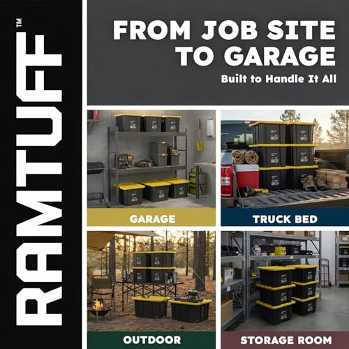 Heavy Duty Stackable Storage Container with Lid, 27 Gallon, 6-Pack | Weather-Resistant Organization Tote with Snap-Tight Lid, for Garage, Basement, Attic, Shed, Closet & Moving - size: 6 Pcs