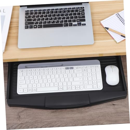 TEHAUX Under-Desk Keyboard Tray 20.67×9.06 in – Adjustable Slide-Out Drawer & Rotating Mouse Platform, Ergonomic Wrist Relief, Hidden Storage for Home Office & Gaming Desks