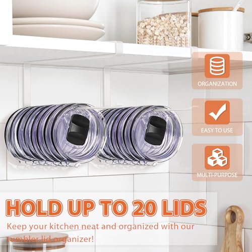 2 Pack Tumbler Lid Organizer, Versatile Tumbler Storage Holds 20 Lids White | Space Saving Cup Lid Organizers Inside Cabinet Tumbler Lid Hook for Kitchen Organizer and Storage, Paper Towel Rack Hanger - color: White, size: 2 Pack