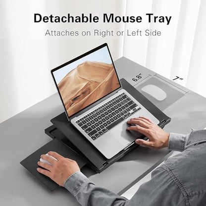 HUANUO Adjustable Lap Desk with 6 Angles – Up to 15.6" Laptop, Black | Detachable mouse tray for left/right use, dual-cushion base, anti-slip design, carry handle, for home office, sofa, bed, car