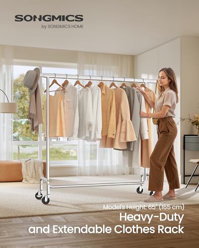 SONGMICS Clothes Rack with Wheels, Heavy-Duty Garment Rack with Extendable Hanging Rod, 286.6 lb Load Capacity, 17.7 x (43.3-59.1) x 64.1 Inches, Chrome-Plated, Silver UHSR11S - color: Silver, size: (43.3"-59.1")W