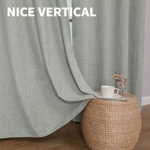 CUCRAF 100% Blackout Window Curtains 54 inches Long 2 Panels Set, Faux Linen Look Thermal Insulated Grommet Drapes, Room Darkening Curtain for Bedroom Living Room(W52 x L54 Inch, Grey Green) - color: Grey Green, size: 52"W x 54"L (Pack of 2)