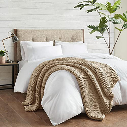 Madison Park Chunky Double Knit All Season Throw Blanket, 50 x 60, Tan | Ultra Soft, Acrylic, Cozy Warmth for Sofa or Bed, Lightweight, Boho, OEKO-TEX Certified - color: Tan