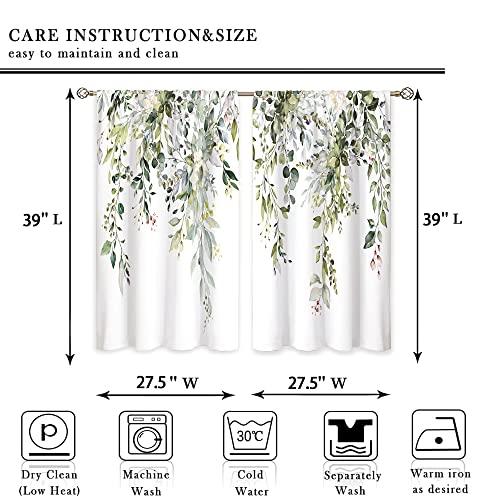 Eucalyptus Botanical Leaves Floral Kitchen Window Curtains Over Sink Boho Farmhouse Flower Leaf Small Window Treatment Sage Green Cafe Short Curtains for Bathroom Tier Drapes 27.5x39 inch - color: 01 Sage Green, size: 27.5"W x 39"L (Pack of 2)