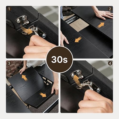 63“ Extendable Dining Table Set with 180° Smart-Flip Pivot, Black | Dining Table Set for 4,Kitchen Table with Bench,Small Dining Table,Perfect for Small Space,Dinner Room Table Set for 6 - color: Black