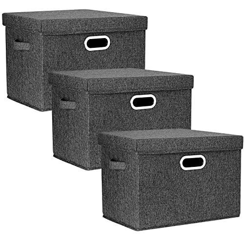 Large Collapsible Storage Bins with Lids, Organization Bins for Closet Storage, Clothes Storage, Folding Storage Box with Lids for Home Office Storage - 3 Pack - Black - color: Black, size: 3-Pack Large