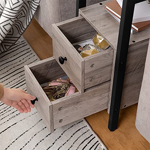 HOOBRO End Table, Narrow Chairside Table with Drawer and Open Storage Shelf, Nightstand for Small Spaces, Stable and Sturdy Construction, Wooden Look Accent Furniture, Greige and Black BG548BZ01G3 - color: Greige + Black